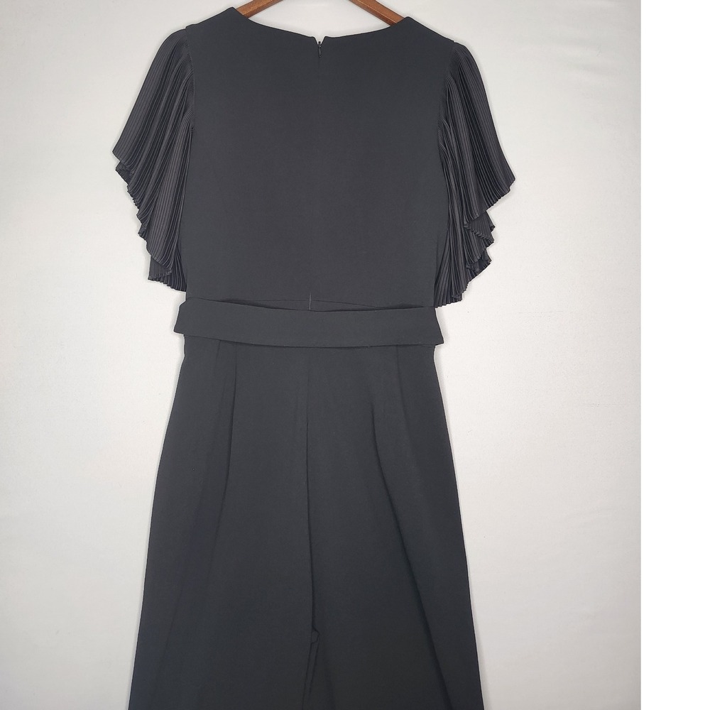 Eliza J Pleated Flutter Sleeve Belted V Neck Jumpsuit Black 14 Party Wedding - Picture 6 of 10